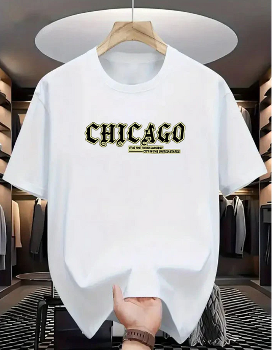 Drop Shoulder Print T-Shirt - Chicago White