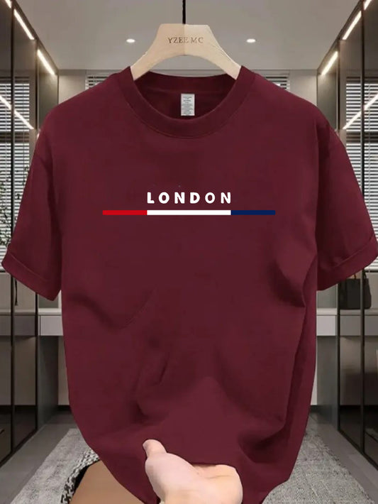 Drop Shoulder Print T-Shirt - London Maroon