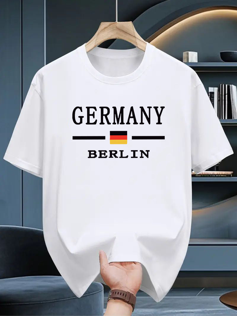 Drop Shoulder Print T-Shirt - Germany Stripe White