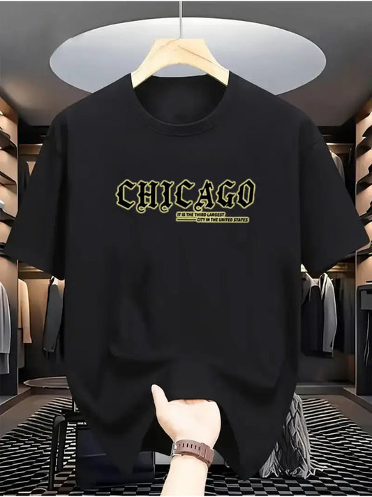 Drop Shoulder Print T-Shirt - Chicago Black