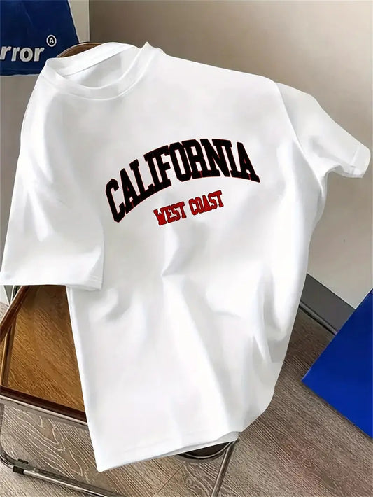 Drop Shoulder Print T-Shirt - California White