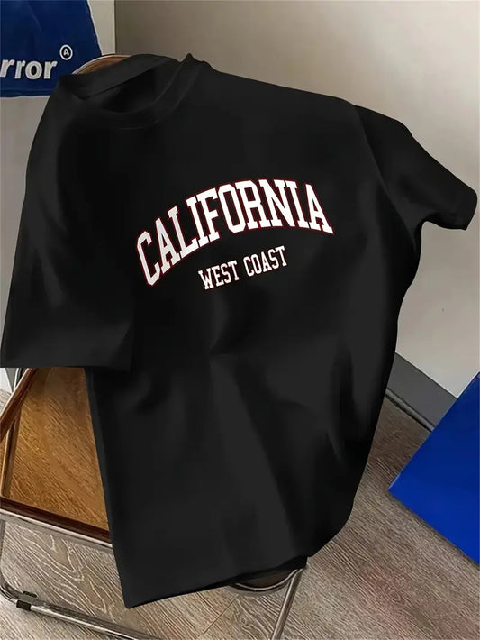 Drop Shoulder Print T-Shirt - California Black