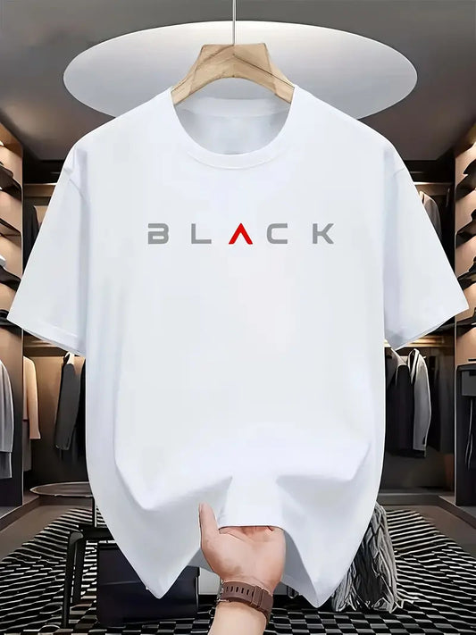Drop Shoulder Print T-Shirt - Black Design white