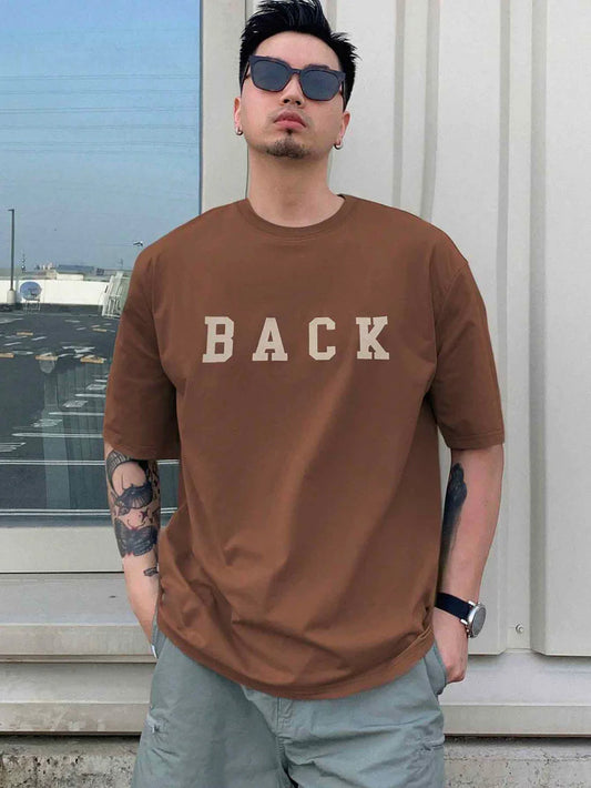 Drop Shoulder Print T-Shirt - Back Design coffee
