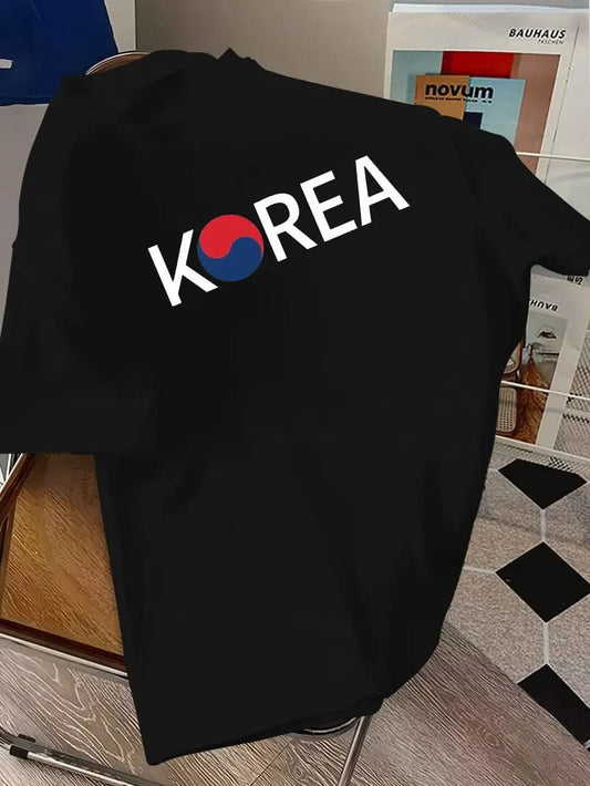 Drop Shoulder Print T-Shirt - Korea Black